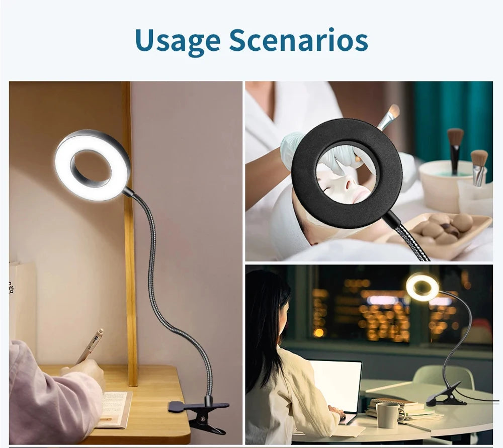 Clip on Light LED Reading Book Study Lamp 3 Color Modes 10 Brightness Eye Protection 360° Flexible Gooseneck Student Desk Lamp