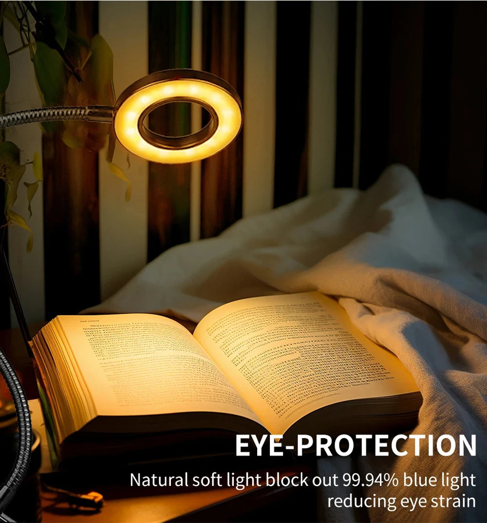Clip on Light LED Reading Book Study Lamp 3 Color Modes 10 Brightness Eye Protection 360° Flexible Gooseneck Student Desk Lamp