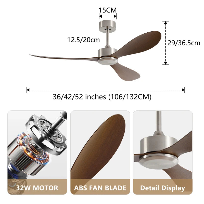 36/42/52 Inch Ceiling Fan Industrial Vintage ABS Ventilator with Remote Control Decorative Blower Retro Large Fans