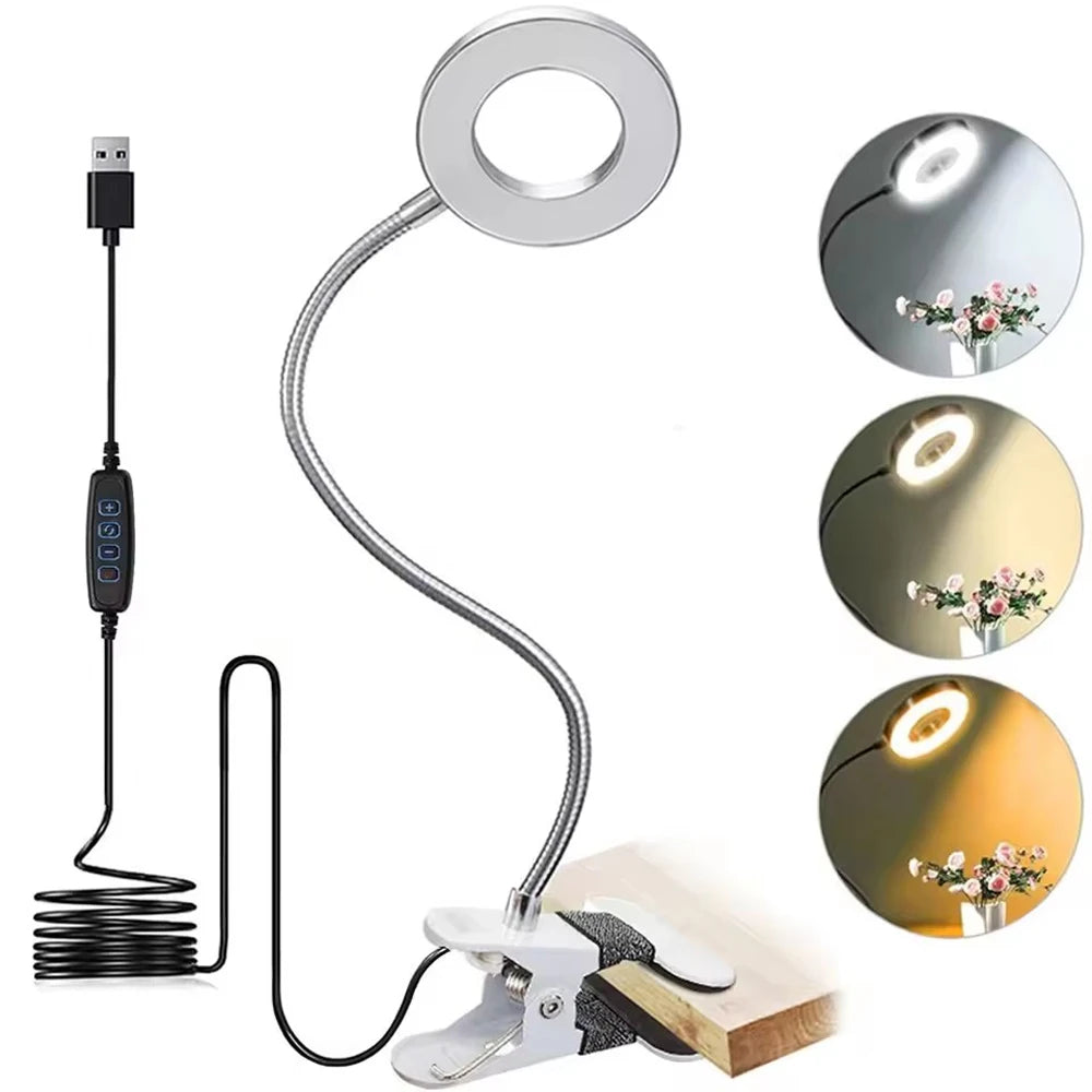 Clip on Light LED Reading Book Study Lamp 3 Color Modes 10 Brightness Eye Protection 360° Flexible Gooseneck Student Desk Lamp