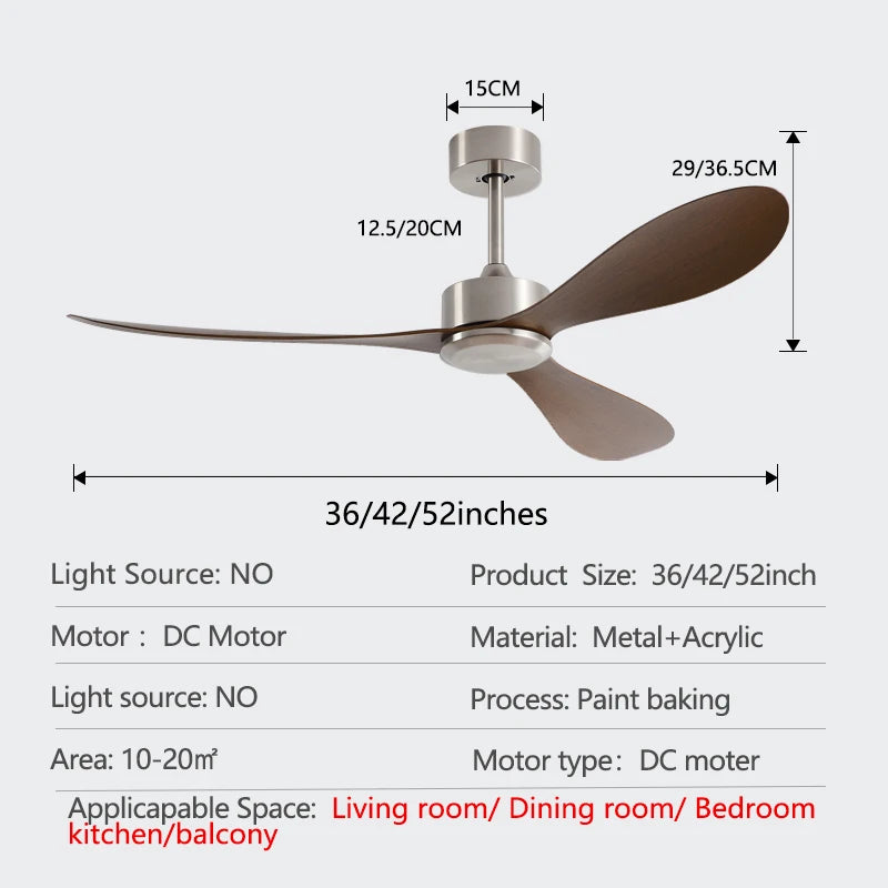36/42/52 Inch Ceiling Fan Industrial Vintage ABS Ventilator with Remote Control Decorative Blower Retro Large Fans