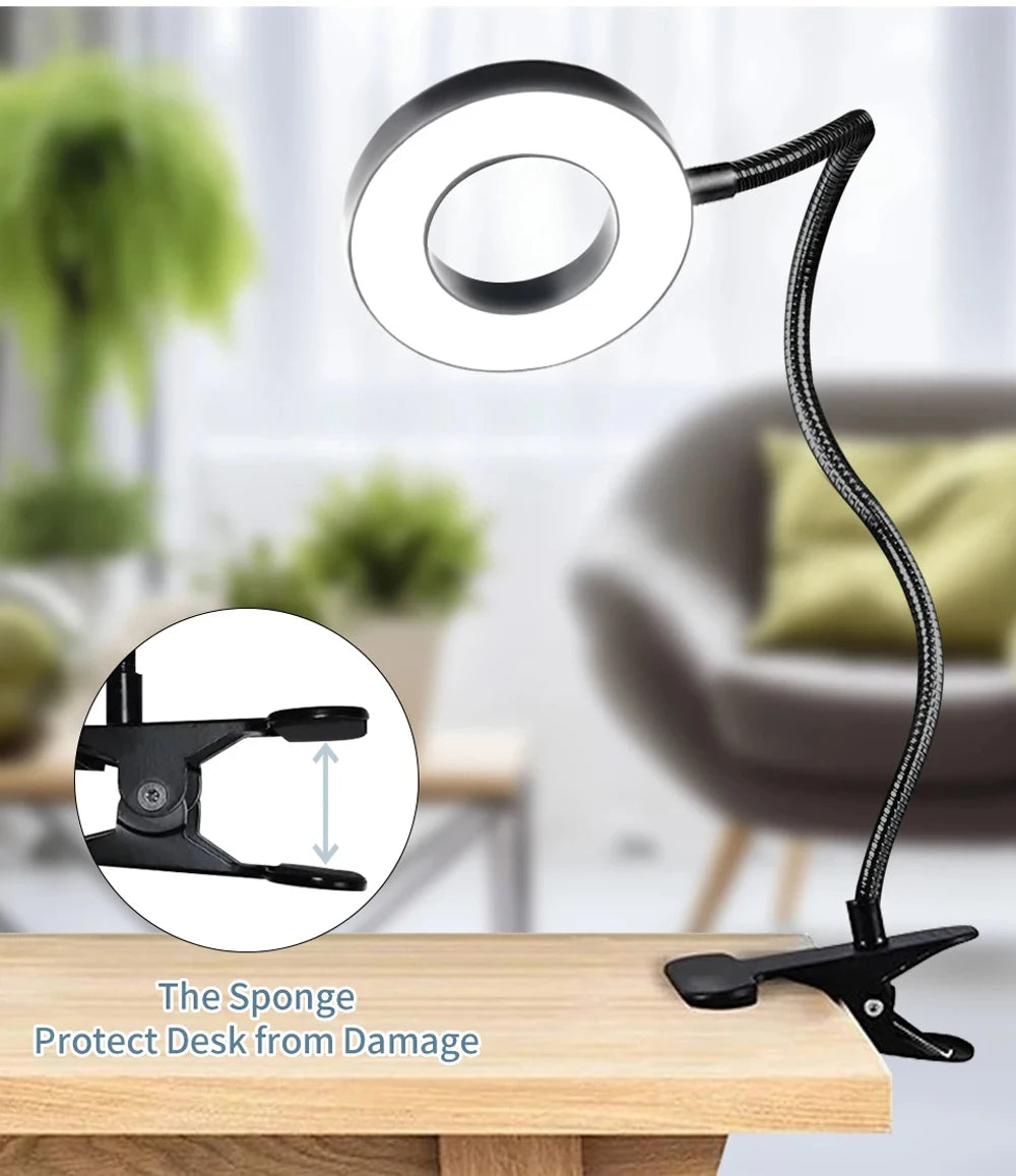 Clip on Light LED Reading Book Study Lamp 3 Color Modes 10 Brightness Eye Protection 360° Flexible Gooseneck Student Desk Lamp
