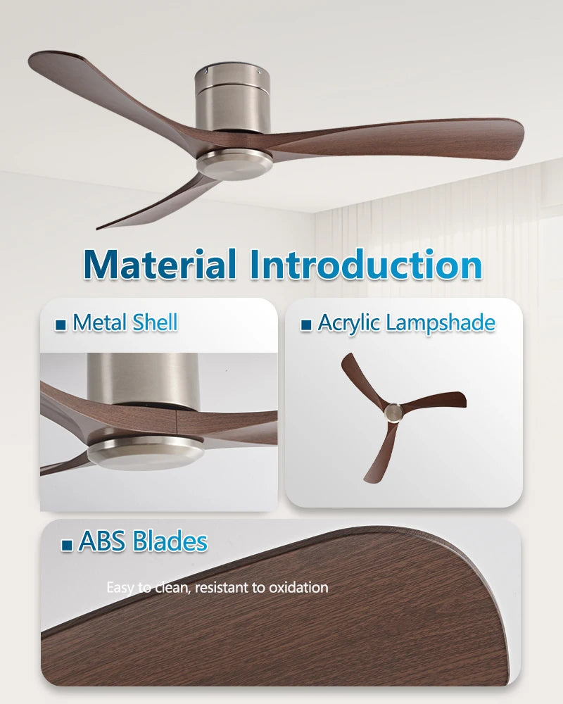 46 Inch Low Floor Ultra Thin 25cm DC Ceiling Fan No Light with Remote Control for Coffee Shop Home Hotel Office