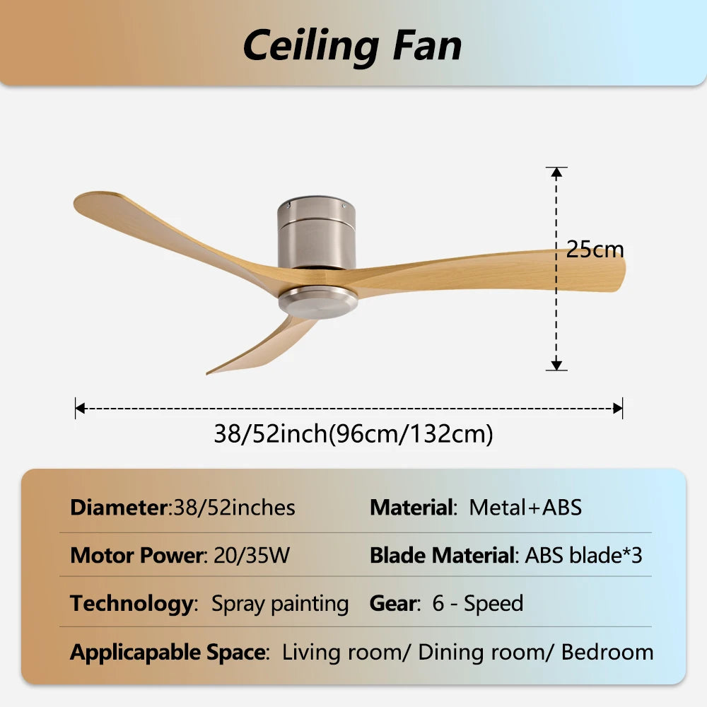 46 Inch Low Floor Ultra Thin 25cm DC Ceiling Fan No Light with Remote Control for Coffee Shop Home Hotel Office