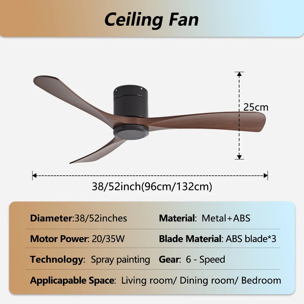 46 Inch Low Floor Ultra Thin 25cm DC Ceiling Fan No Light with Remote Control for Coffee Shop Home Hotel Office